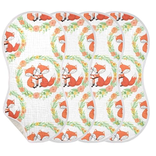 2 Pack Baby Burp Cloths, Soft Absorbent Burping Cloths for Babies, Cotton Milk Spit Up Rags, Large Size for Newborns, Baby Boys and Girls (Fox Floral Wreath)3