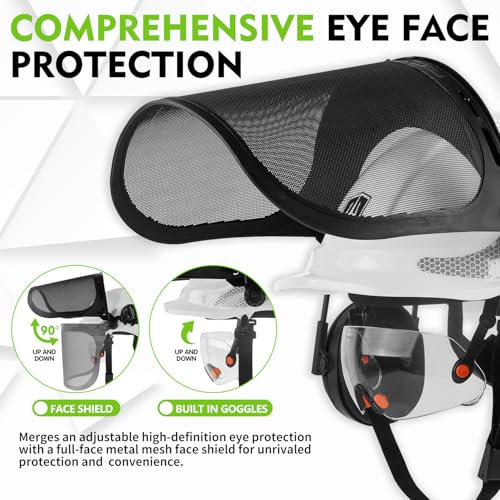 Image of GREEN DEVIL Chainsaw Safety Protective Helmet Forestry Helmet with Build-in Visor Mesh Face Shield Ear Muffs 4 in 1 Ideal for Arborist Tree Work DIY Outdoor Logging Hard hat