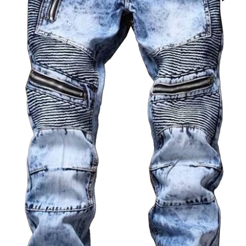 Men's Biker Zipper Deco Washed Jean Straight Fit Slim Biker Pants Classic Slim fit Jean,Moto Washed4