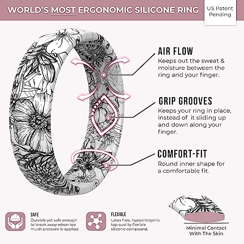 ThunderFit Silicone Wedding Bands for Women, Breathable Printed Design Rubber Engagement Rings 5.5mm Wide 1.8mm Thick - 1 Pack4