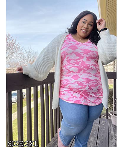 Image of RITERA Women Plus Size Tops Tie Dye V Neck Shirt Floral Camo Summer Short Sleeve Tunic Oversized Ladies Blouse XL-5XL