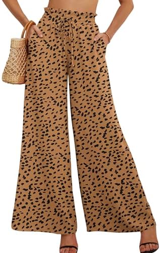 Heymoments Women's Wide Leg Lounge Pants Lightweight High Waisted Adjustable Tie Knot Loose Trousers with Pockets