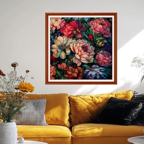 Image of Foxhool Stamped Cross Stitch Kits,11CT Printed Cross Stitch Pattern Full Embroidery Kits for Beginner Needlepoint Kits&Magical Flowers 18x18 inchs