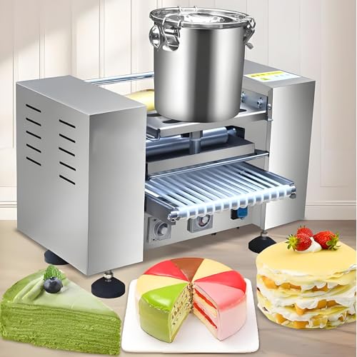 Máquina de crepé comercial, máquina de corteza de pasteles totalmente automática, con cinta transportadora, control de velocidad y temperatura ajustable, calefacción de conformado uniforme, alta