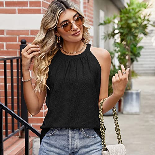 BKEPDY Camiseta Tirantes Mujer Tank Top Camisola Verano Cuello Halter Blusa sin Mangas Bordado Calado Tops Elegante Ropa Casual Deporte Algodon
