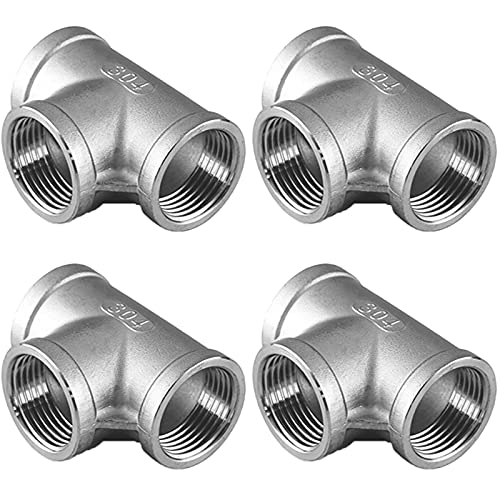 JoyTube1/2" Female NPT Tee Adapter Cast Pipe Fitting Stainless Steel 3 Way Shape Connector，Pack of 4