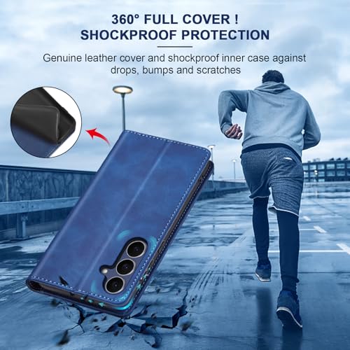 Image of Jasonyu Flip Wallet Case for Samsung Galaxy S25 FE 5G,Leather Magnetic Folio Cover with Card Holder,Kickstand - TPU Shockproof Durable Protective Phone Case,Blue