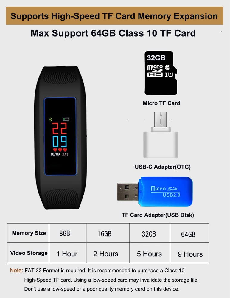 Cámara Espía Oculta Deporte Pulsera, Cámara Espía Inteligente Reloj, Mini Video cámara espía Actividad Rastreador, 1080P Videocámara Smartwatch con Pulsómetro para Teléfono