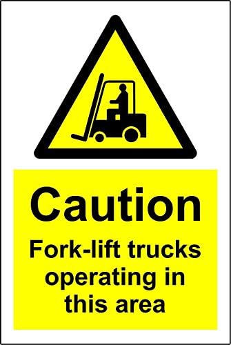 Warning Caution fork-lift trucks operating in this area safety sign - 1.2mm Rigid plastic 600mm x 400mm