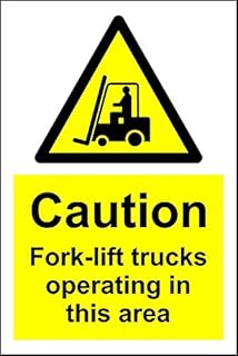 Warning Caution fork-lift trucks operating in this area safety sign - 1.2mm Rigid plastic 600mm x 400mm