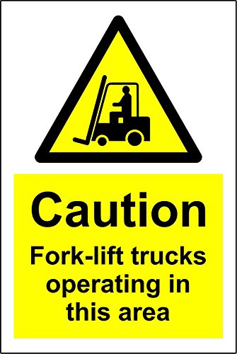 Warning Caution fork-lift trucks operating in this area safety sign - 1.2mm rigid plastic 300mm x 200mm