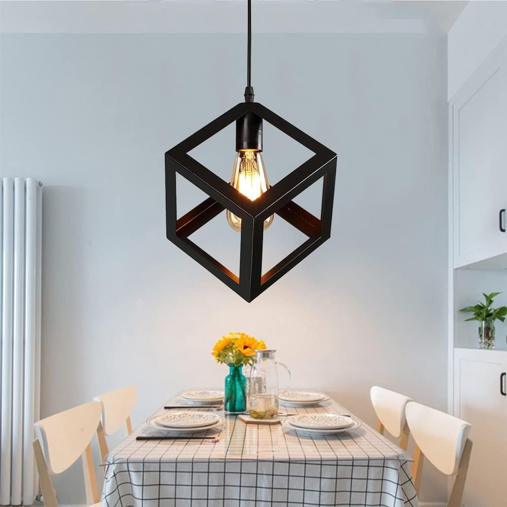 Mengjay Pendant Light Vintage Metal lampshade Retro E27 Hanging lamp with Geometric Triangle Design Industrial Ceiling Light Hanging lamp for Bedroom, Living Room, Restaurant (Style:B)