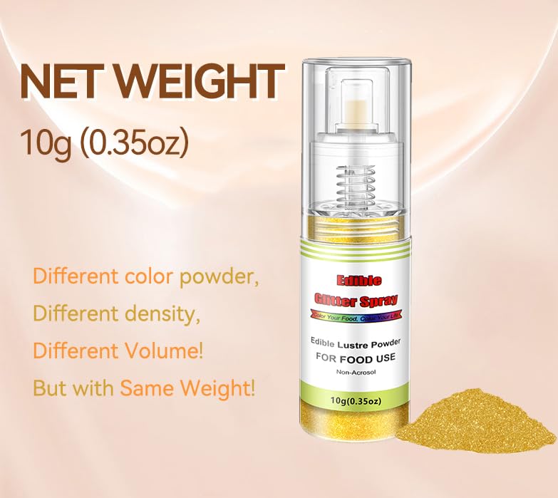 Edible Glitter Spray Set (Gold and Silver), Non Aerosol Food Coloring Lustre Powder, Food Grade Sparkling Dust Push Pump for Decorating Cupcake, Fondant, Cookie, Frosting, Gum paste.