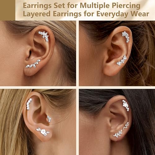 16G Flat Back Earrings for Women Stainless Steel Internally Threaded Cartilage Stud Earrings Butterfly CZ Flatback Stud Earring Tragus Helix Body Piercing Jewelry2