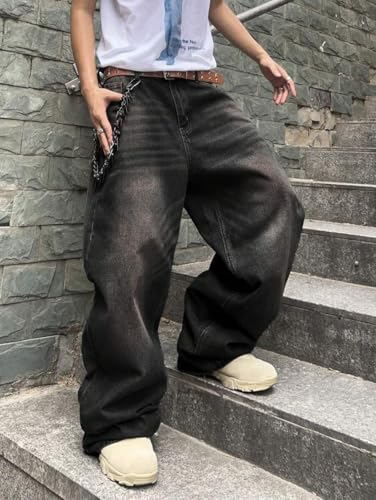 Image of HUNGSON Mens Baggy Jeans for Men Women Wide Leg Denim Pants Casual Loose Fit Long Trousers Streetwear Hip Hop Jeans