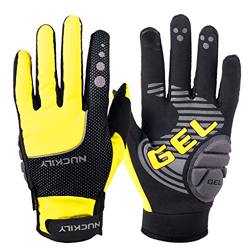 NUCKILY Guantes de ciclismo para hombre con pantalla táctil, forro polar térmico grueso, unisex, para deportes de invierno, bicicleta de montaña, antideslizantes, para pantalla táctil, guantes de MTB,