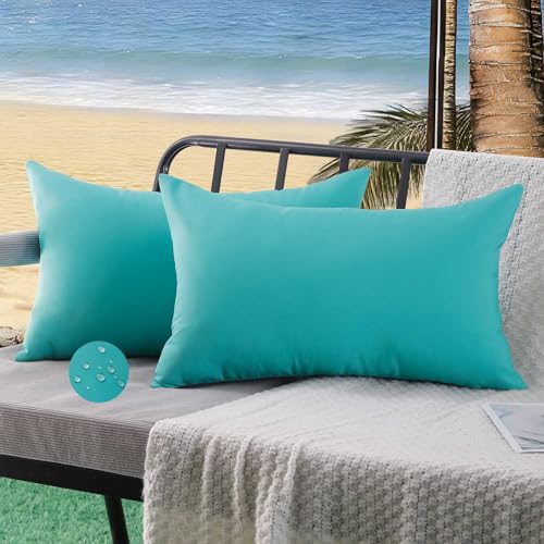 ViaElayu Housses Coussin 30x50 cm Extérieur Imperméable Bleu Vert Taies d'oreiller Printemps Été Decoration Canapé Housse de Coussin Décoratif pour Salon...