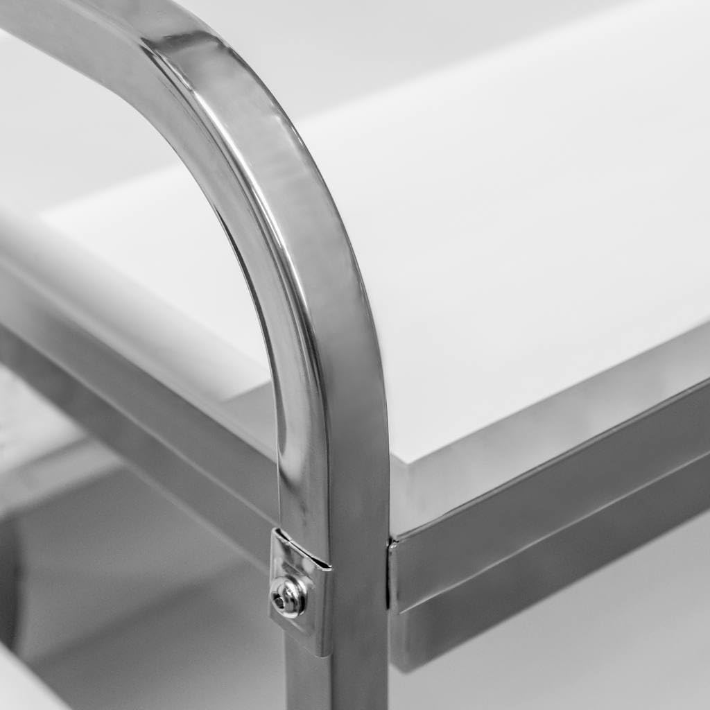 Mega-M Carrello da portata in acciaio inox, 3 piani, 85 x 45 x 90 cm, con 4 ruote e freni, colore: argento/nero, telaio in alluminio