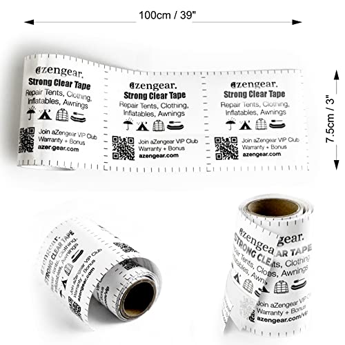 aZengear Clear Tenacious Waterproof Tape, Patch Repair Kit for Tents, Air Mattress Beds, Inflatables, Fix Rips in PVC Awnings, RV, Bouncy Castle, Shoes, Down Jackets
