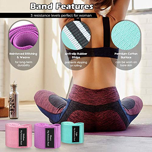 Tinkber Elastici Fitness, Bande Elastiche di Resistenza Set di 3 Colorate Fasce Elastiche Fitness in Tessuto con 3 Livelli di Resistenza,per Esercizi Glutei, Yoga,Fisioterapia, Pilates, Palestra