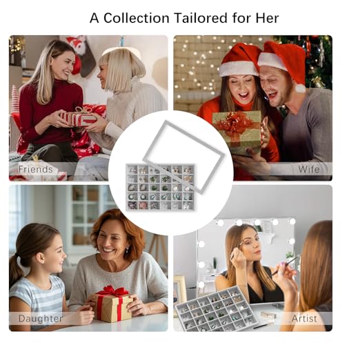 Image of Wudygirl Jewelry Organizer Velvet Jewelry Tray with Lid Earring Holder Organizer Drawer Insert 30 Gird Earring Tray Ring Storage for Women Adjustable Set of 2 (Gray)