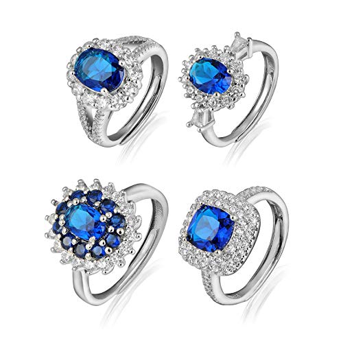 YeGieonr Gold Plated Ring CZ Rings Simulated Gemstone Rings,Adjustable Gold Rings for Women (white gold blue krystal)