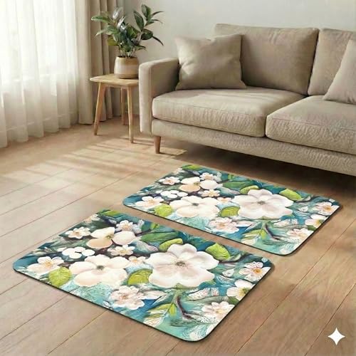 Image of Super Absorbent Door Mats, 40x60cm Soft Silicon Anti Skid Quick Drying & Water Absorbent Home, Kitchen, Bathroom Carpets, Entrance Door Mats (Pack of 2) (Beautiful Flower Mat)