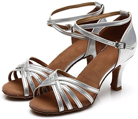 ROGMUJEN Women's Latin Salsa Tango Ballroom Dance Shoes,Silver,6.5 B(M) US | Image 4