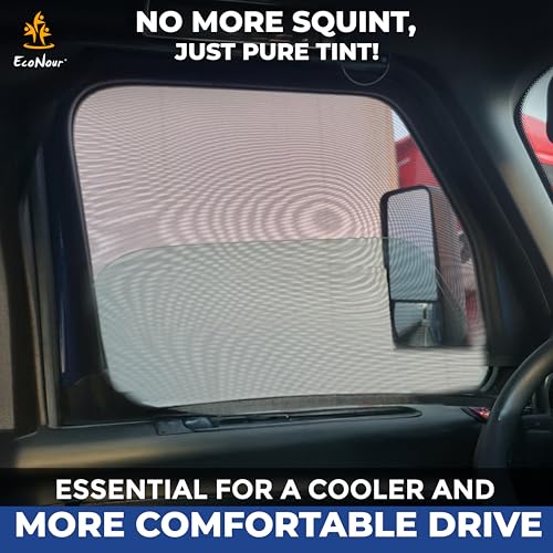 Image of EcoNour Truck 2-Pack Side Window Shade | Stretchable & Breathable Mesh Privacy Blackout Sunshade for Semi Truck - Kenworth T680 / Peterbilt 589, Peterbilt 579 (XXXL 30 inch x 48 inch)