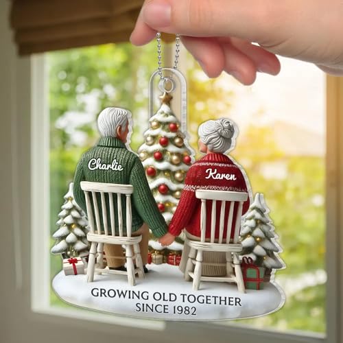 Custom 3D Effect Couple Growing Old Together Acrylic Ornament - Personalized Hand-Holding Car Hanging Decor for Anniversary Gifts - Image 3