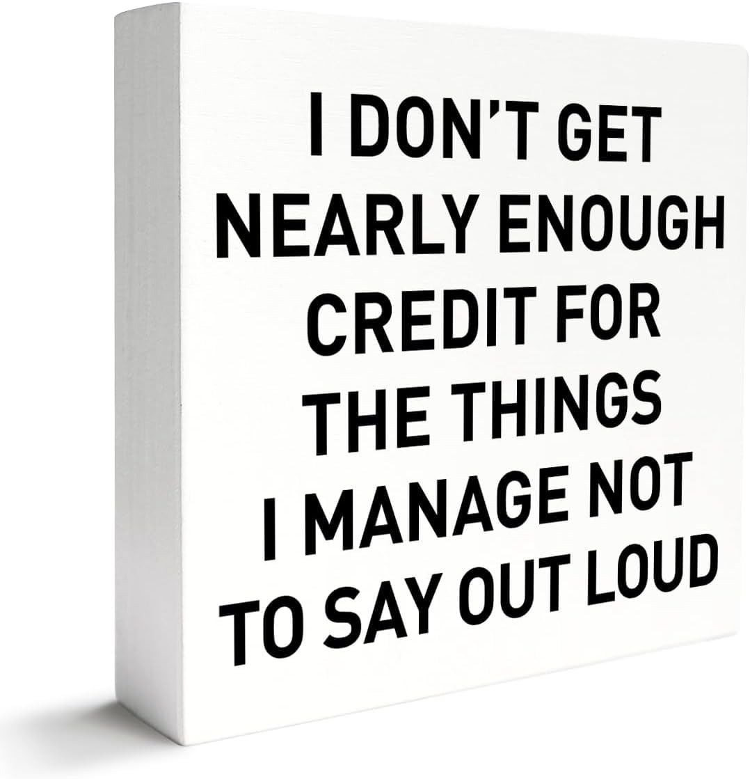 Funny Box Sign 7x7 Inch White Wooden Desk Shelf Decor Quote
