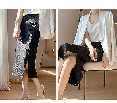 Jupe longue droite noire style chinois pour sublimer et affiner les hanches
