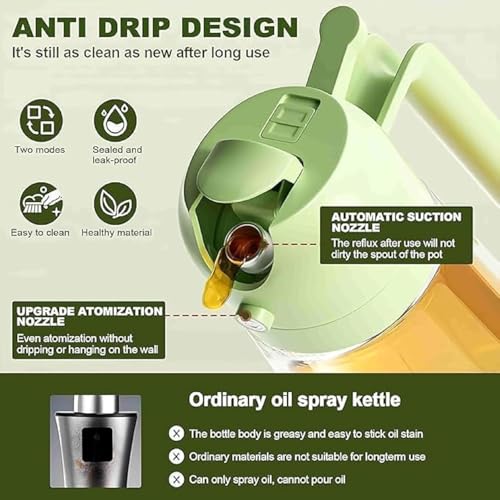 Image of 2-in-1 Oil Dispenser & Spray Bottle for Cooking | Glass Olive Oil Sprayer with Handle | Pour & Fine Mist Spray, Leak-Proof Oil Bottle for Air Fryer, Salad, BBQ & Kitchen (Pack of 1, 500 ml)