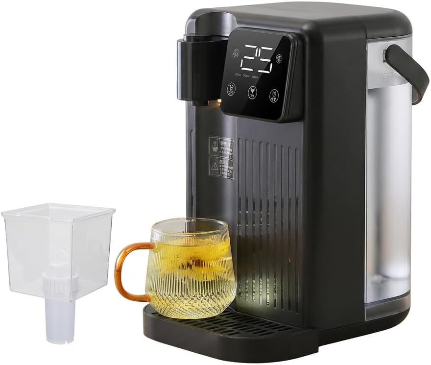 Quiet 3L Hot Water Dispenser with Filter, 2000W Desktop Electric Boilelwith 3s Instant-Heating & Adjustable Temp Touch Screen for Office &Home,with Filter,Black