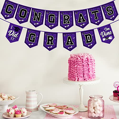 Image of 2026 Purple Graduation Banner - No DIY Required Graduation Party Supplies Decorations Grad Banner for College, High School Party (Purple and Black Congrats Grad)
