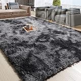RUGTUDER Shag Area Rug, 4x6, Soft Rug for Living Room, Tie-Dyed Grey Fluffy Rugs for Bedroom, Furry