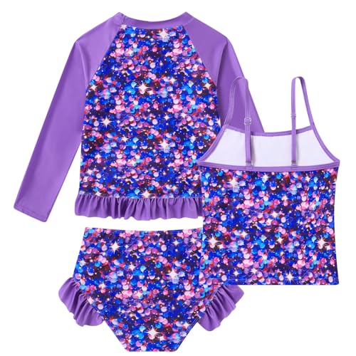 Image of BFUSTYLE Girls Swimsuit 3 Pieces Rash Guard Kids Long Sleeves Bathing Suit 3-8 Years Sun Proction Swimwear Tankini