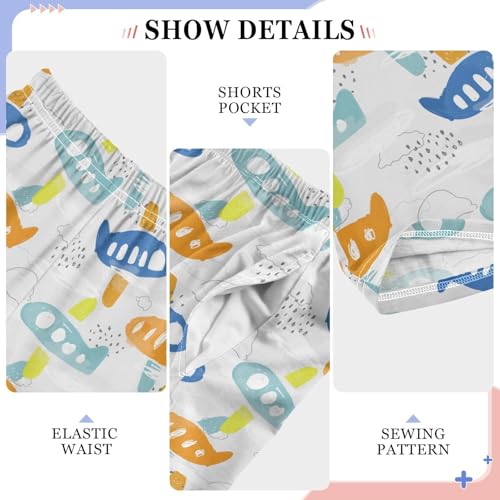 ZZXXB Aircraft Watercolor Boys Long Pants Soft Trousers Elastic Waist Kids Lounge Bottoms with Pockets S-XL4