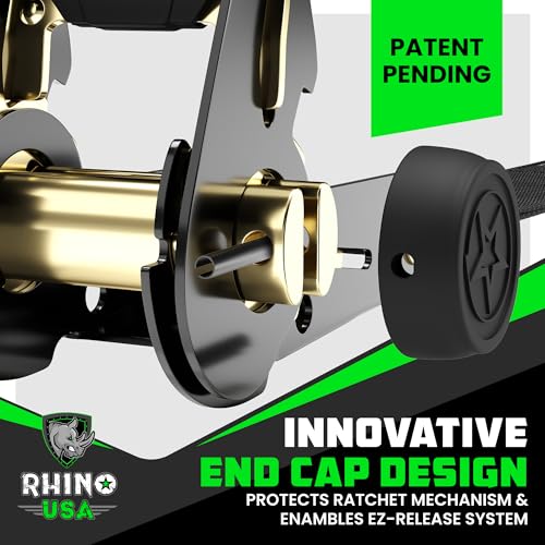 Rhino USA Ratchet Straps Tie Downs (4-Pack) - 1 Inch x 15 Feet (1,823lb Break Strength) - Ultimate Tie Down Straps with Safety S Hooks - for Trucks, Cargo, Moving, Appliances - Black