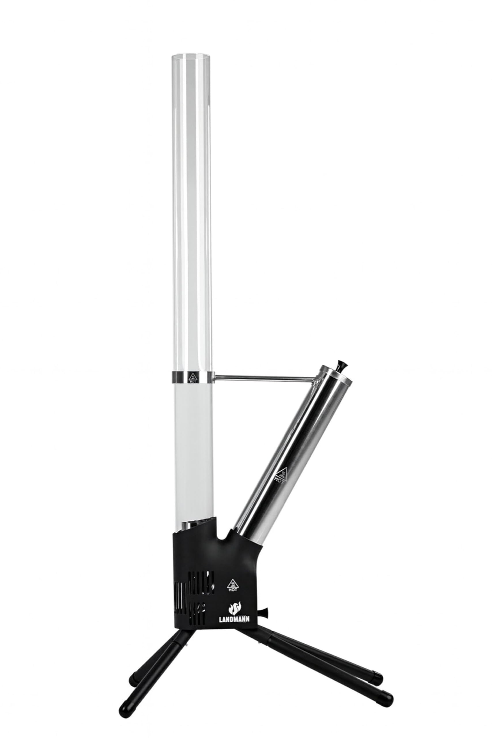 Feuersäule Schwarz/Silber – Outdoor Pellet Feuerstelle 126,5 cm mit Borosilikat-Glasrohr, raucharm, bis 75 Min. Brenndauer, Edelstahl & Aluminium für Garten und Terrasse