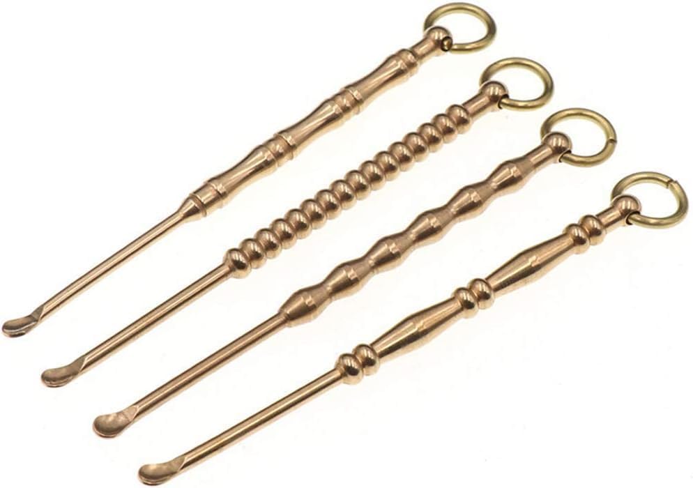 4Pcs Gold Ear Pick Ear Curette Cleaner Brass Reusable Ear Cleaner with Key Ring Earwax Removal Ear Care