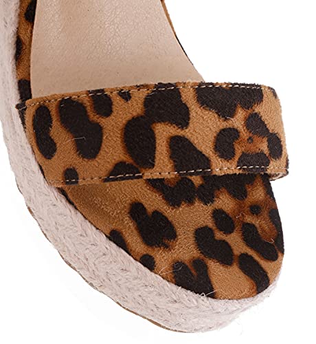 Vicki·vicki Women's Platform Sandals Wedge Ankle Strap Open Toe Sandals Leopard Size 8.5 #TOP6
