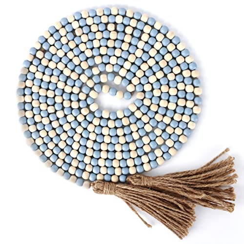 Cvhomedeco16feetwoodbeadsgarlandwithtasselsfarmhouserusticwoodendecorativebeadstringwallhangingaccentforhomefestivaldecormixlightblueandbeige  Urban Country Home Decor Cvhomedeco 16 feet wood beads garland with tassels farmhouse rustic wooden decorative bead string wall hanging accent for home festival decor mix light blue and beige  urban country home decor