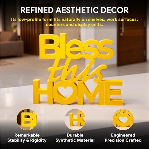 Image of Mad Masters Bless This Home Vastu Desk Decor - Aesthetic Table, Shelf & Wall Showpiece for Home Office, Business. Blessing & Friendly Gifting, Sunshine Yellow (20.3 x 16 x 2.5 cm)