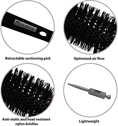 Round Brush- Swift Blow Dry with Nylon Bristle, Professional Round Hair Brush with Nano Technology Ceramic + Ionic for Hair Curling, Styling (43mm)