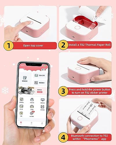Impressora de adesivos – Mini impressora térmica T02, impressora de bolso portátil, máquina de fazer