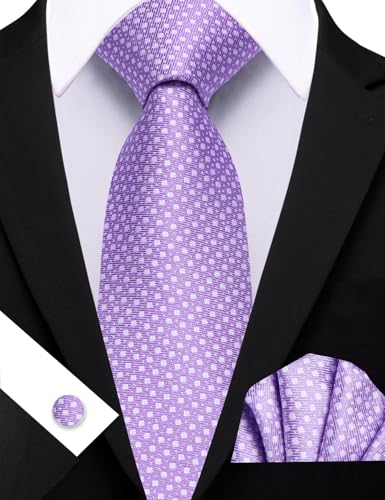Image of Barry.Wang Ties for Men Silk Tie Sets Polka Dot Woven Necktie Pocket Square Cufflinks Business Wedding