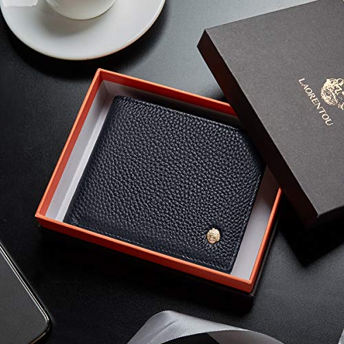 Image of LAORENTOU Men's Wallets Genuine Leather Mens Bifold Wallets with Zipper Coin Pocket Casual Men Purse Slim Wallet, 01 Dark Blue, One Size, Classic