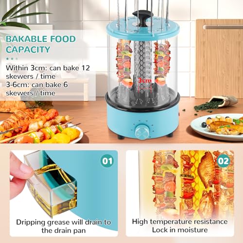 YJINGRUI Elektrischer Drehgrill 360° Drehrung Hähnchengrill mit 12 Saiten Mini Dönergrill mit 30 Minuten Timer Tischgrill für zu Hause 1100 W – Bild 7