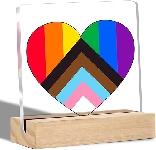 Regalos de orgullo gay para hombres, amigos, Progreso Orgullo, bandera arco iris, letrero decorativo transparente LGBT Gay acrílico con soporte